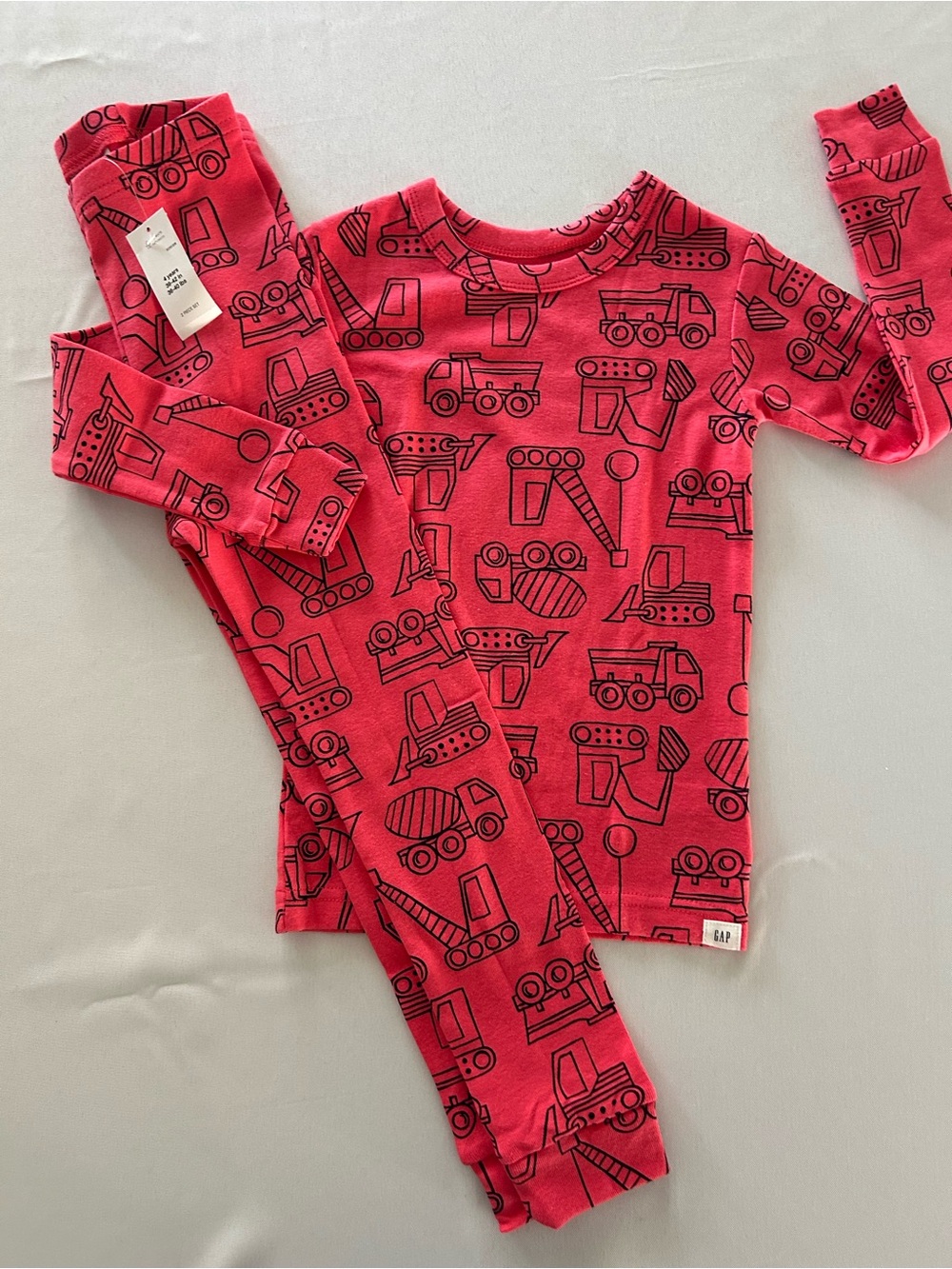 NWT 4 Baby GAP Kids Red Construction Vehicles Pajama Set